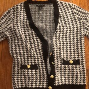 Zara Black and White Houndstooth Cardigan with Gold Accents
